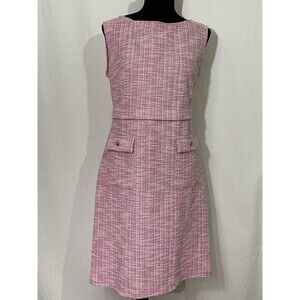 Tweed Sheath Shift Dress White Pink Sz M Academia Preppy Clueless Office Siren